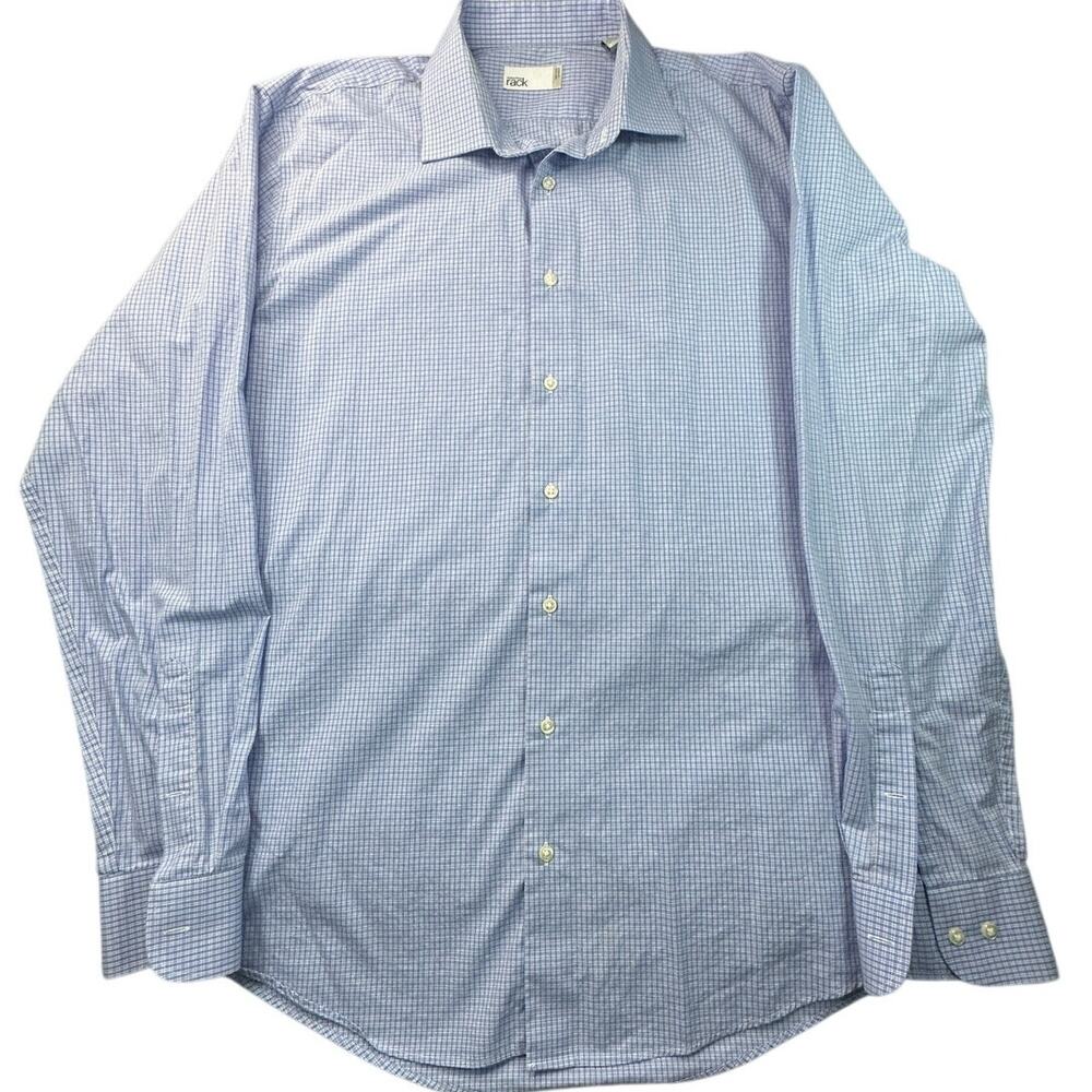 Nordstrom Rack Button Down Dress Shirt Non-Iron Cotton Blue Check